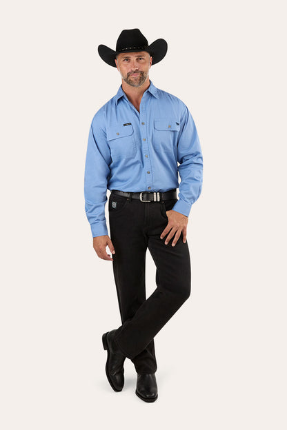 King River Mens Full Button Work Shirt - Denim Blue