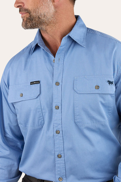 King River Mens Full Button Work Shirt - Denim Blue