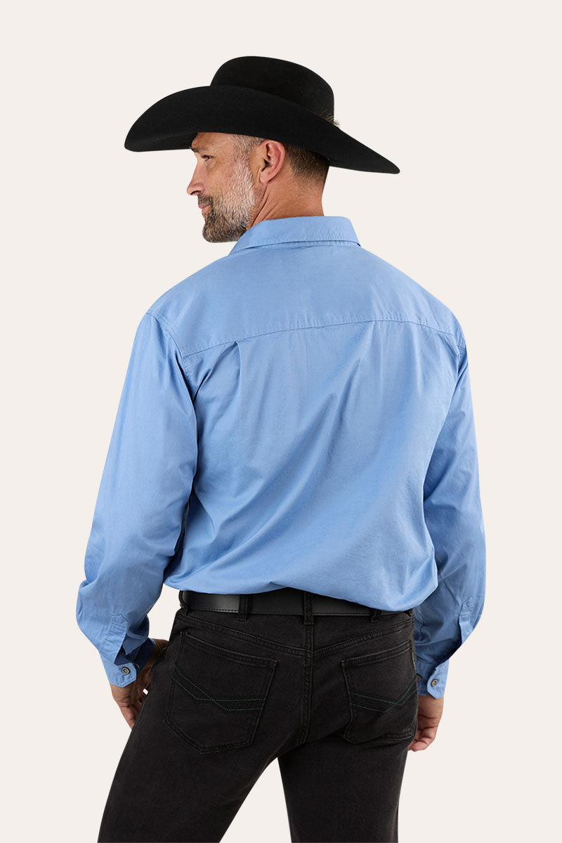 King River Mens Full Button Work Shirt - Denim Blue