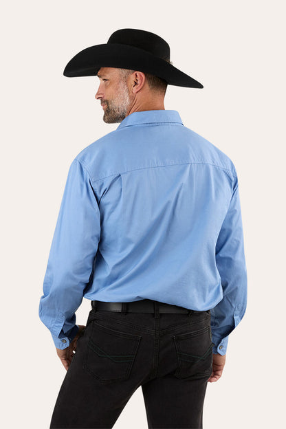 King River Mens Full Button Work Shirt - Denim Blue