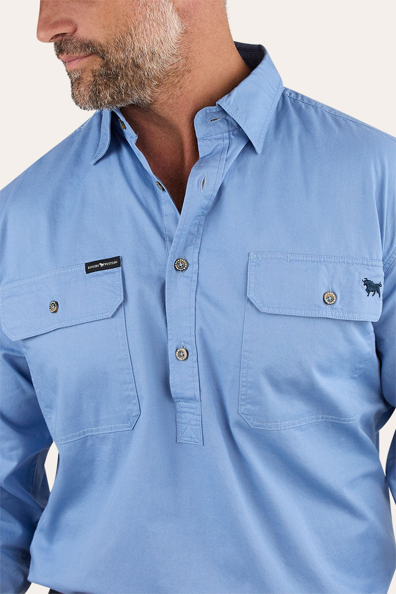 King River Half Button Work Shirt - Denim Blue