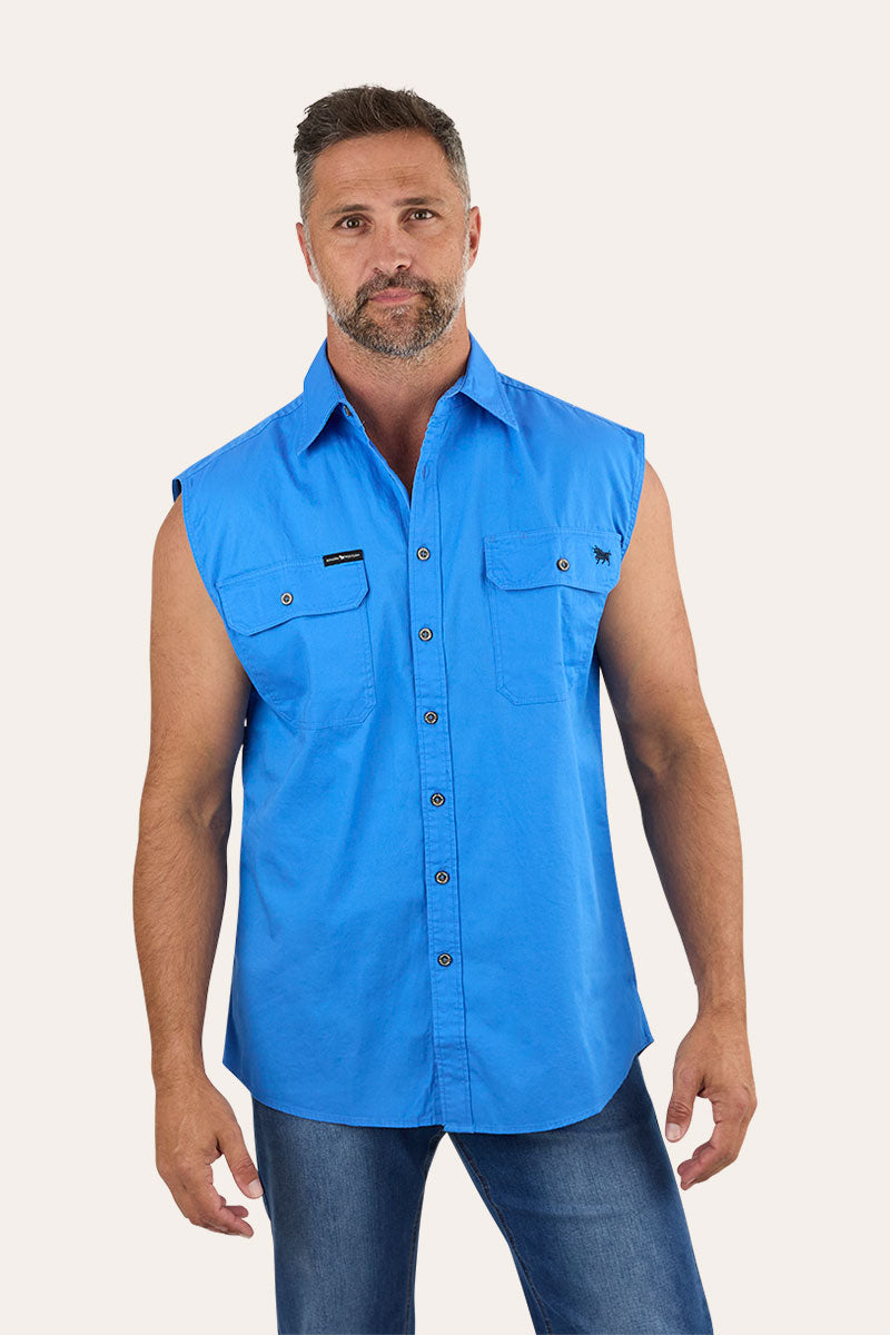 Rob Roy Mens Sleeveless Full Button Work Shirt - Blue