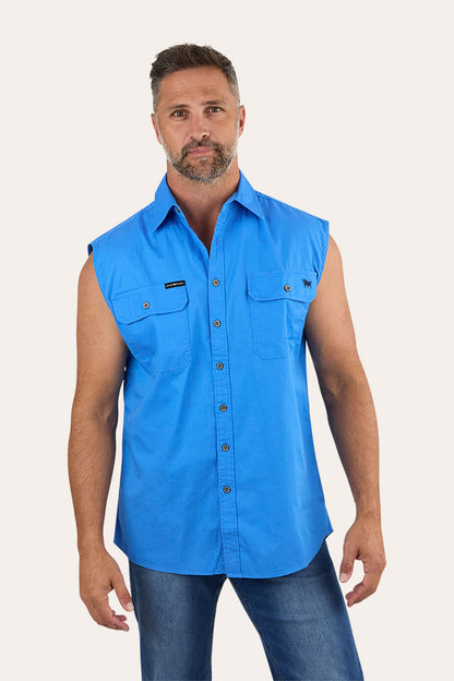 Rob Roy Mens Sleeveless Full Button Work Shirt - Blue
