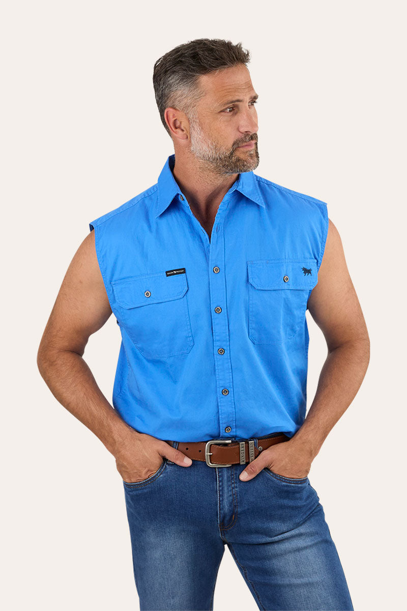 Rob Roy Mens Sleeveless Full Button Work Shirt - Blue