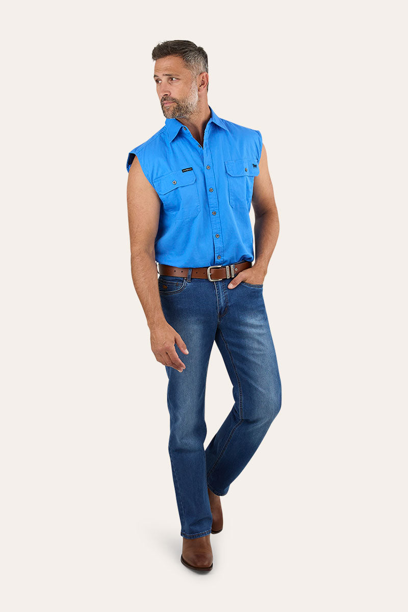 Rob Roy Mens Sleeveless Full Button Work Shirt - Blue