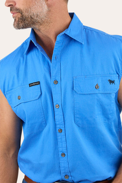 Rob Roy Mens Sleeveless Full Button Work Shirt - Blue