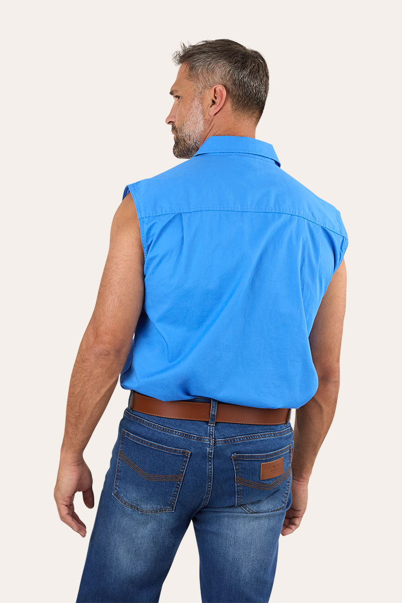Rob Roy Mens Sleeveless Full Button Work Shirt - Blue