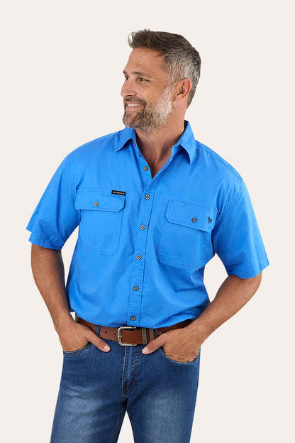 Lake Argyle Mens Short Sleeve Full Button Work Shirt - Blue