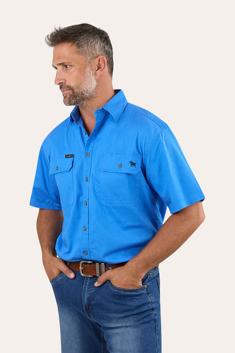 Lake Argyle Mens Short Sleeve Full Button Work Shirt - Blue