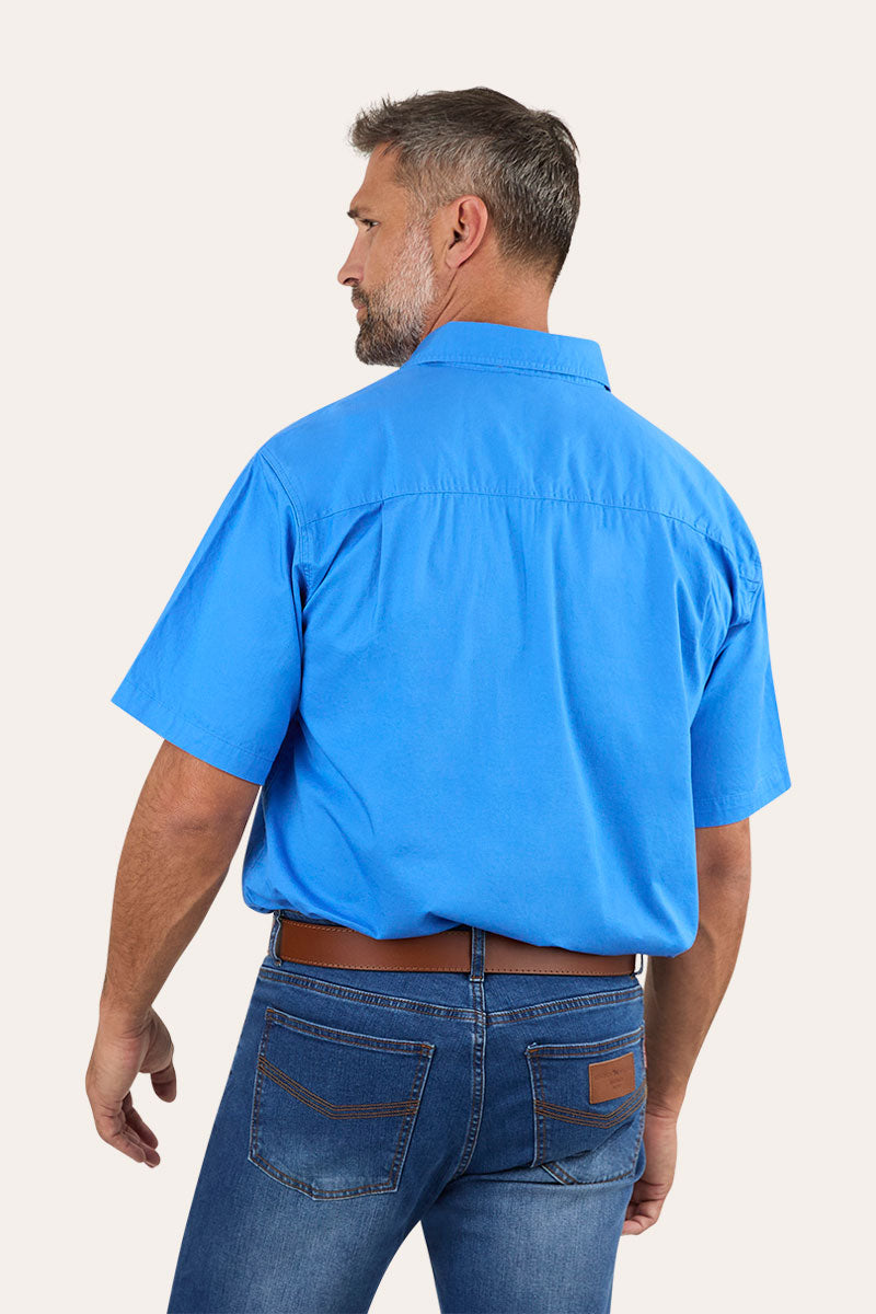 Lake Argyle Mens Short Sleeve Full Button Work Shirt - Blue