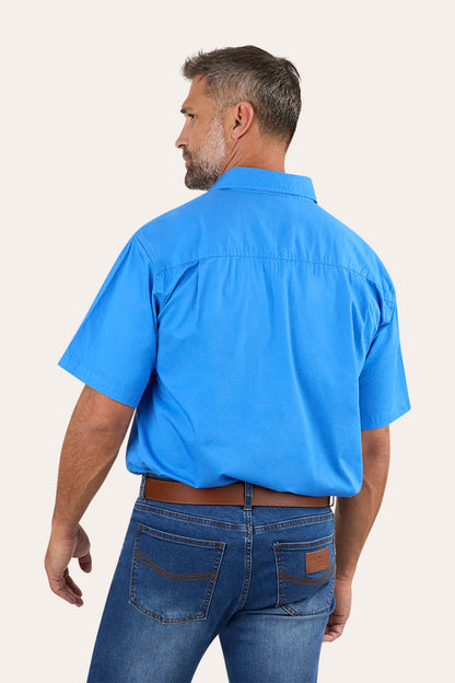 Lake Argyle Mens Short Sleeve Full Button Work Shirt - Blue