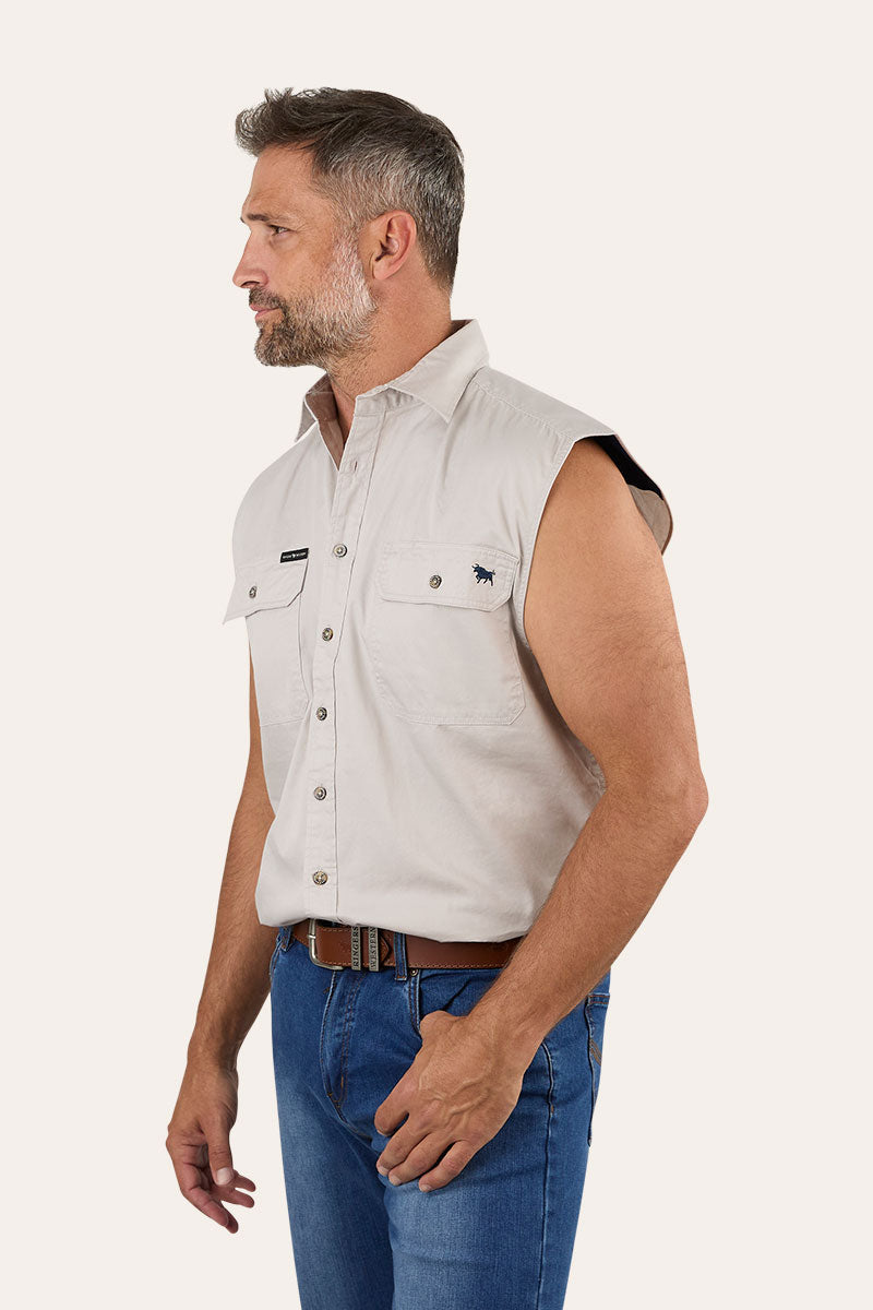 Rob Roy Mens Sleeveless Full Button Work Shirt - Beige