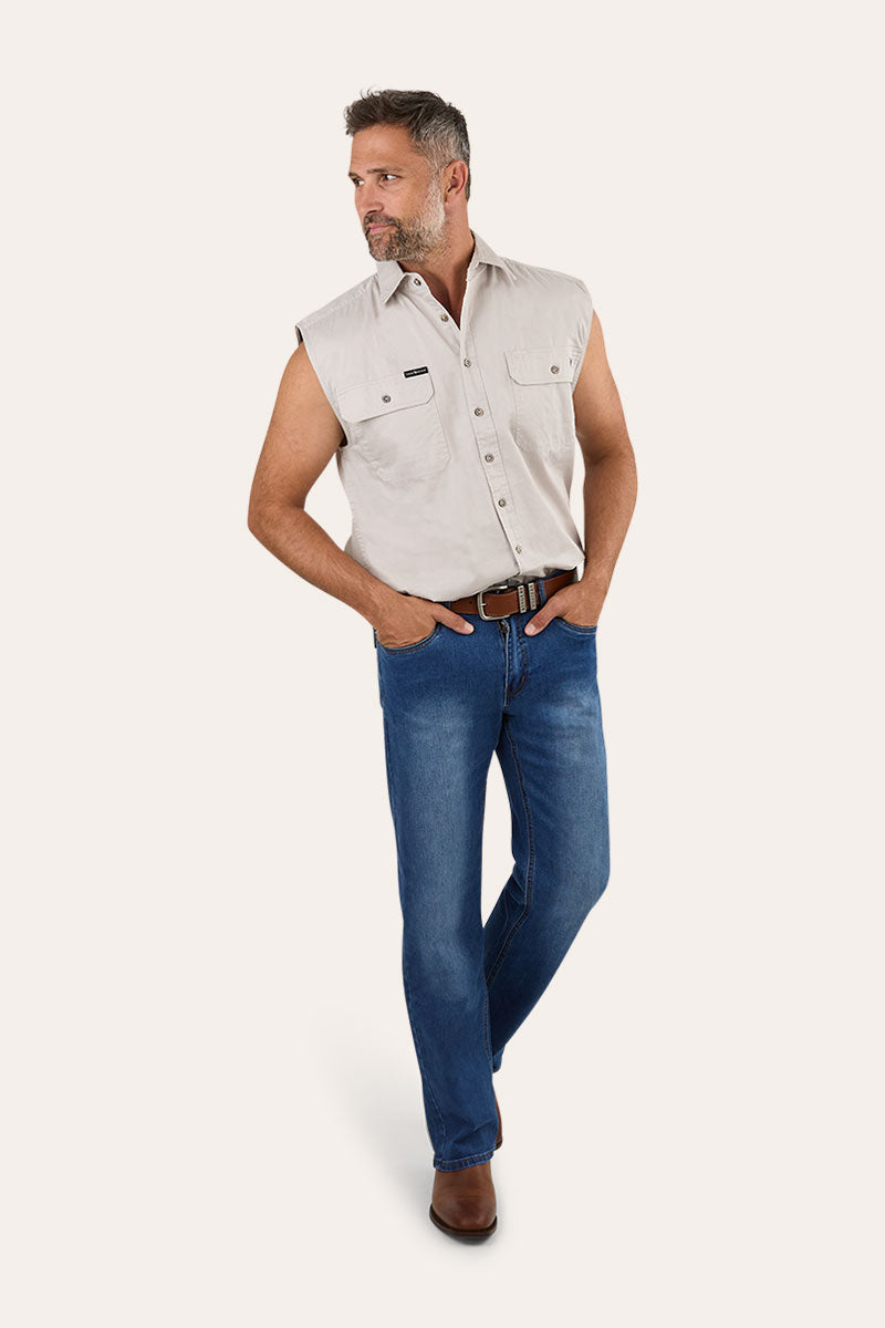 Rob Roy Mens Sleeveless Full Button Work Shirt - Beige