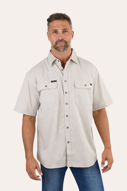 Lake Argyle Mens Short Sleeve Full Button Work Shirt - Beige