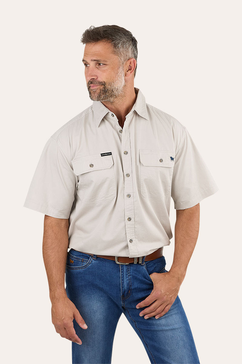 Lake Argyle Mens Short Sleeve Full Button Work Shirt - Beige