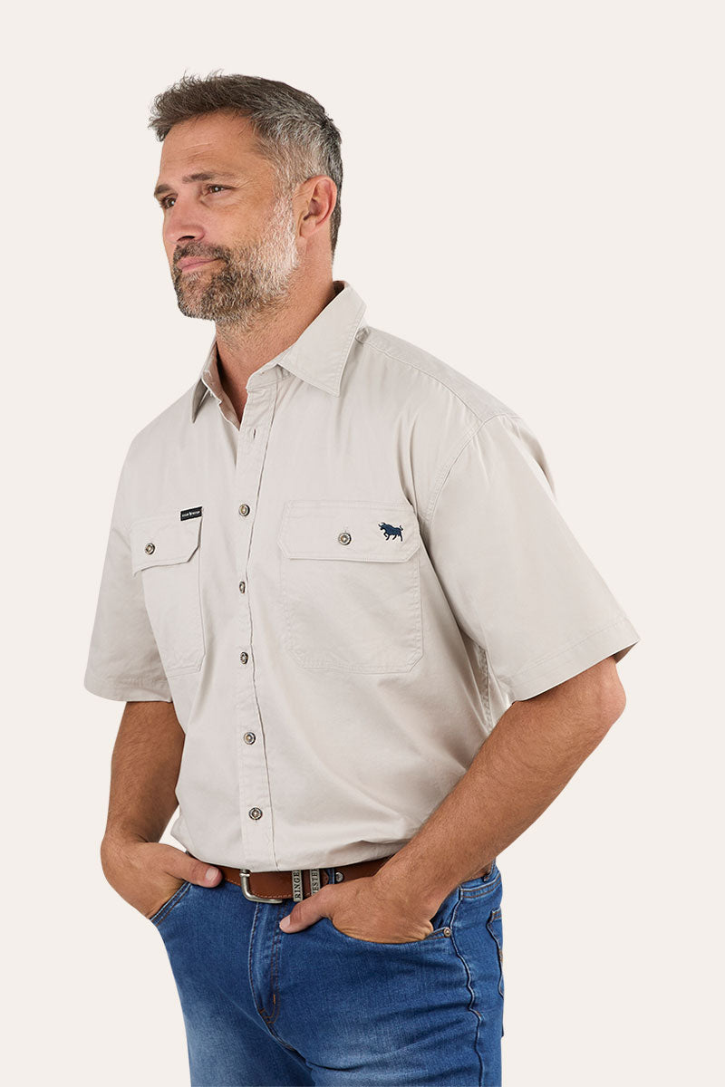 Lake Argyle Mens Short Sleeve Full Button Work Shirt - Beige