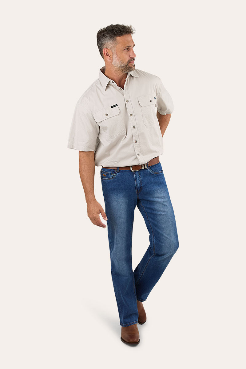 Lake Argyle Mens Short Sleeve Full Button Work Shirt - Beige