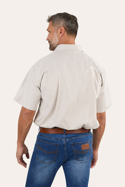 Lake Argyle Mens Short Sleeve Full Button Work Shirt - Beige