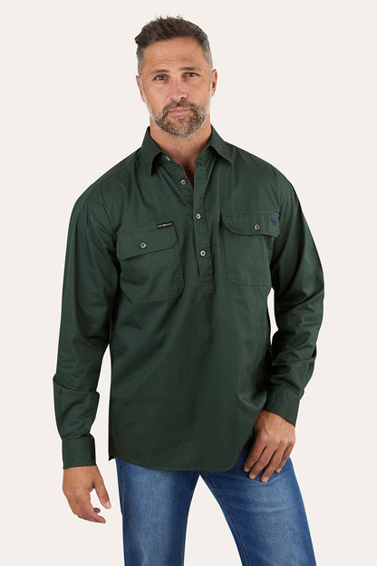 King River Mens Half Button Work Shirt - Cargo Khaki