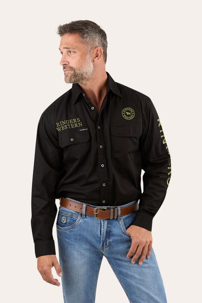 Hawkeye Mens Full Button Work Shirt - Black/Camo