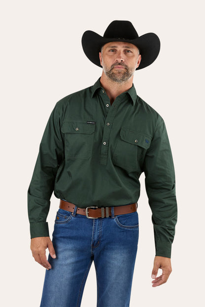 King River Mens Half Button Work Shirt - Cargo Khaki