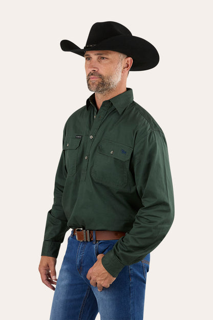 King River Mens Half Button Work Shirt - Cargo Khaki