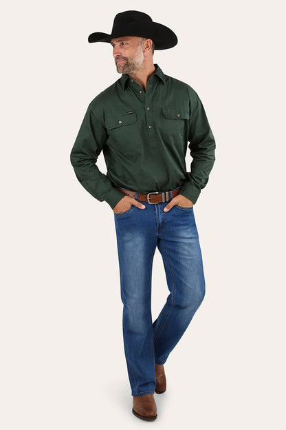 King River Mens Half Button Work Shirt - Cargo Khaki