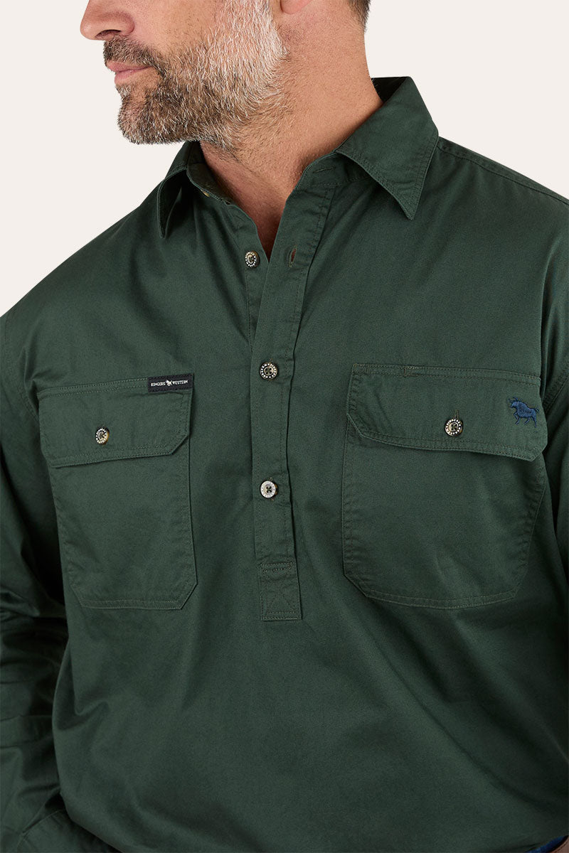 King River Mens Half Button Work Shirt - Cargo Khaki