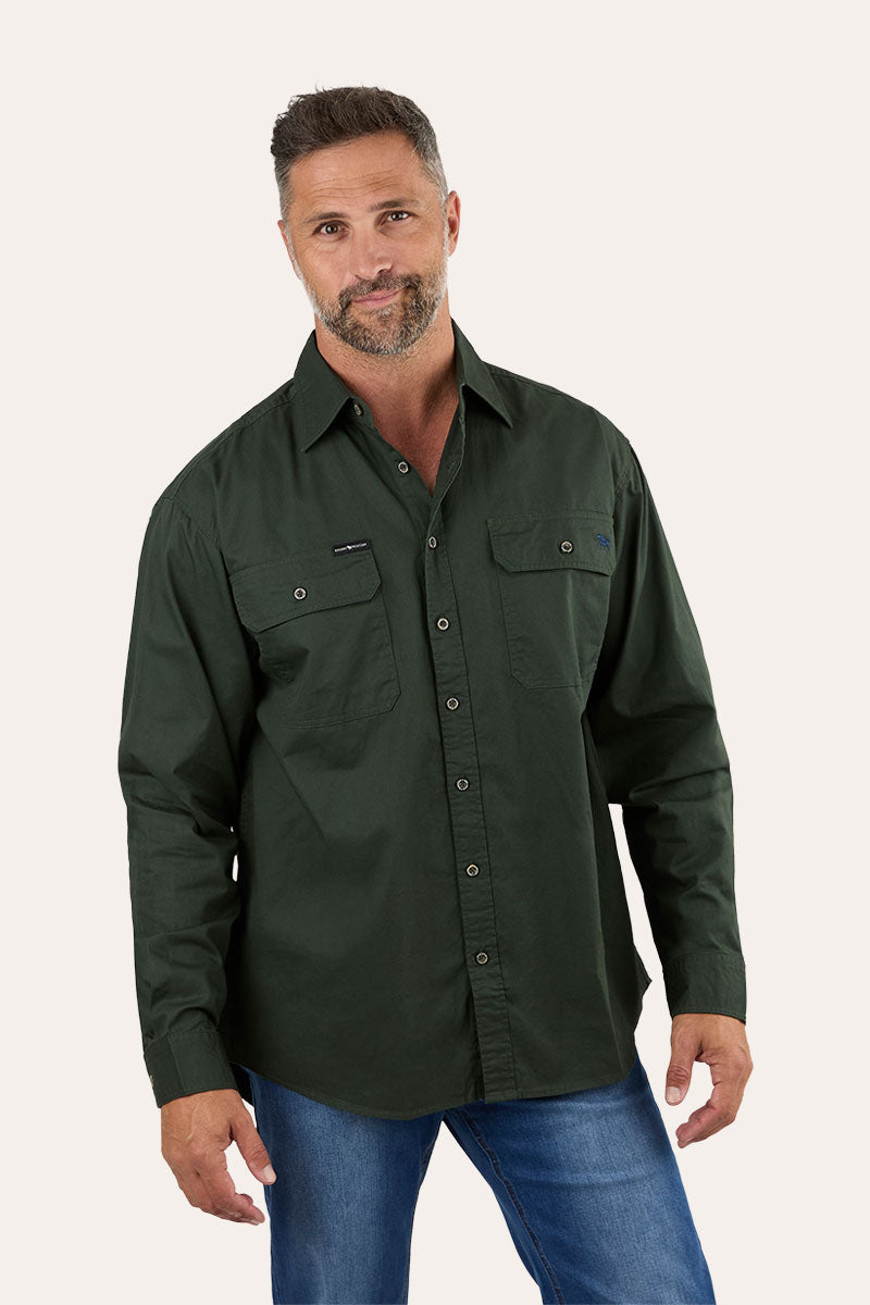 King River Mens Full Button Work Shirt - Cargo Khaki