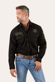 Hawkeye Mens Full Button Work Shirt - Black/Camo