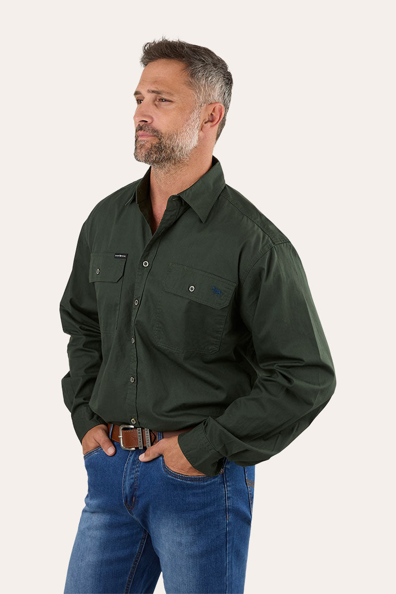 King River Mens Full Button Work Shirt - Cargo Khaki