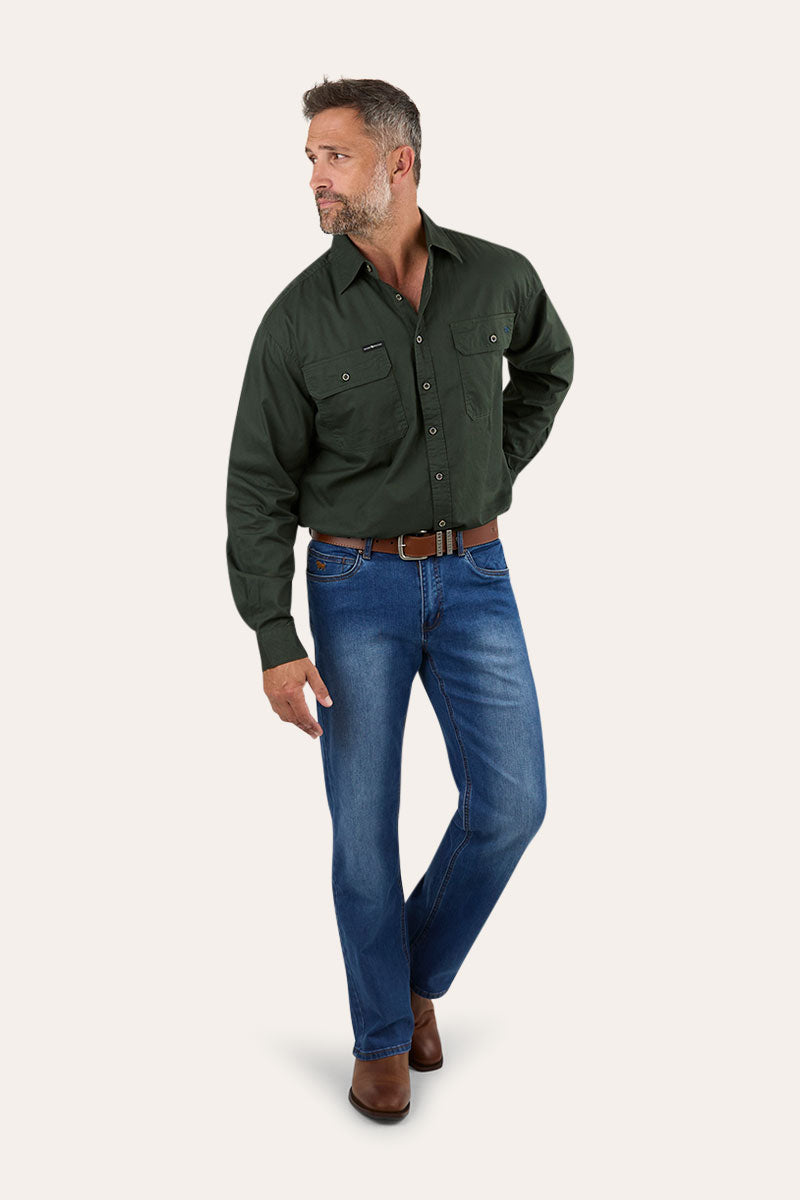 King River Mens Full Button Work Shirt - Cargo Khaki