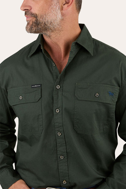 King River Mens Full Button Work Shirt - Cargo Khaki