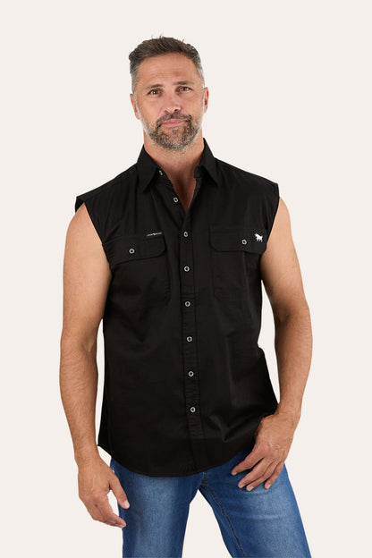 Rob Roy Mens Sleeveless Full Button Work Shirt - Black