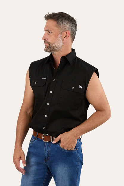 Rob Roy Mens Sleeveless Full Button Work Shirt - Black