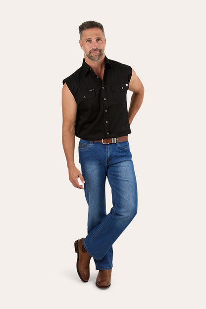 Rob Roy Mens Sleeveless Full Button Work Shirt - Black