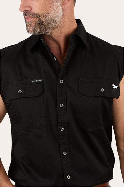 Rob Roy Mens Sleeveless Full Button Work Shirt - Black