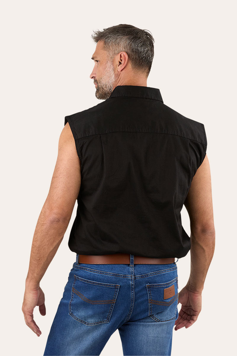 Rob Roy Mens Sleeveless Full Button Work Shirt - Black