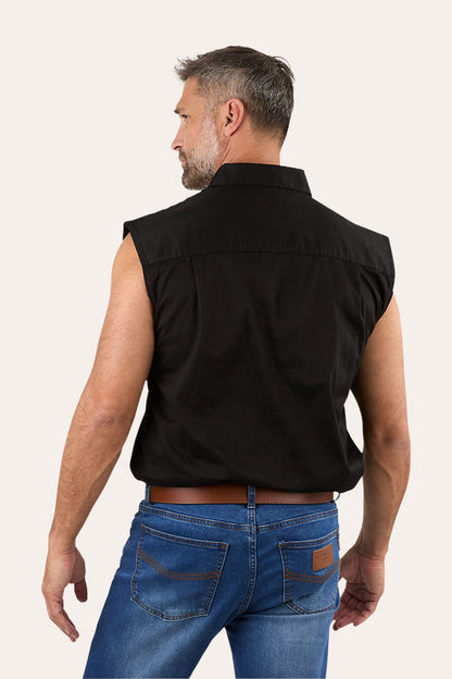 Rob Roy Mens Sleeveless Full Button Work Shirt - Black