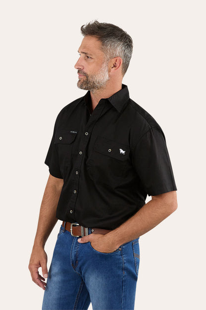 Lake Argyle Mens Short Sleeve Full Button Work Shirt - Black