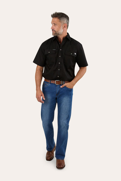 Lake Argyle Mens Short Sleeve Full Button Work Shirt - Black