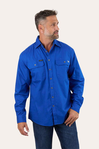 King River Mens Full Button Work Shirt - Royal Blue