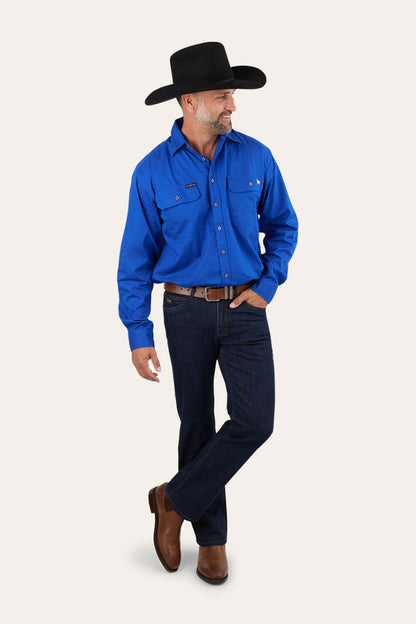 King River Mens Full Button Work Shirt - Royal Blue