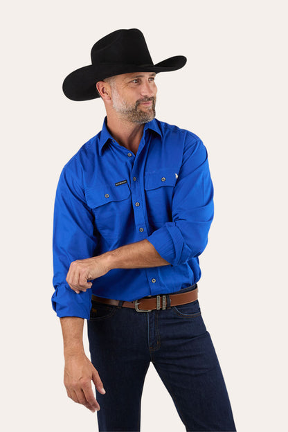 King River Mens Full Button Work Shirt - Royal Blue