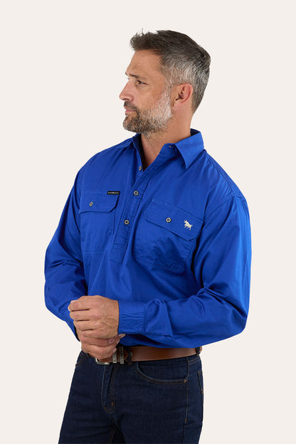 King River Half Button Work Shirt - Royal Blue