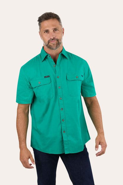 Lake Argyle Mens Short Sleeve Full Button Work Shirt - Green