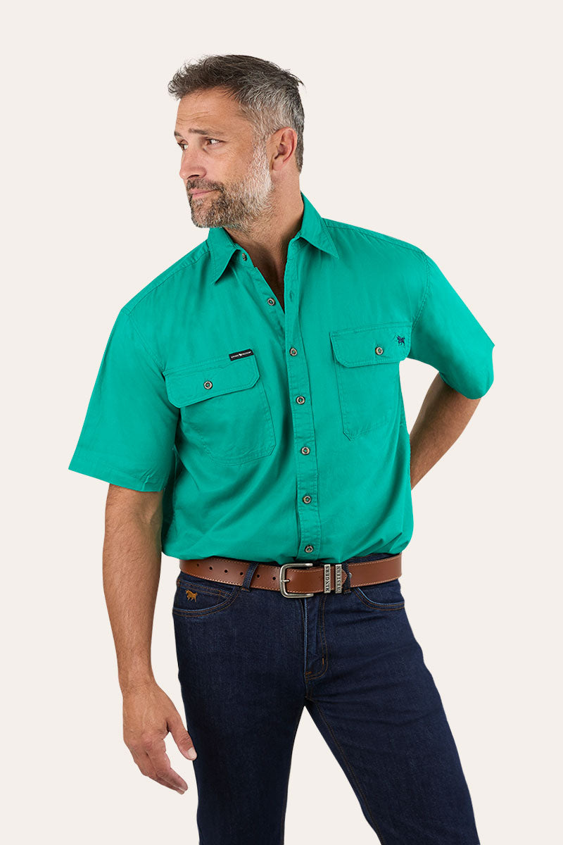 Lake Argyle Mens Short Sleeve Full Button Work Shirt - Green