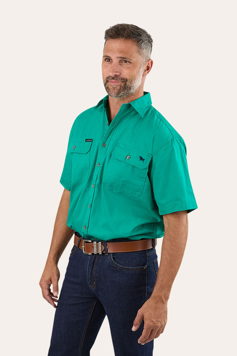 Lake Argyle Mens Short Sleeve Full Button Work Shirt - Green