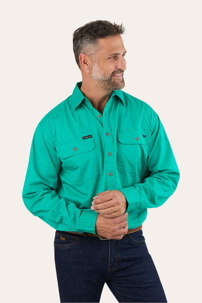 King River Mens Full Button Work Shirt - Green
