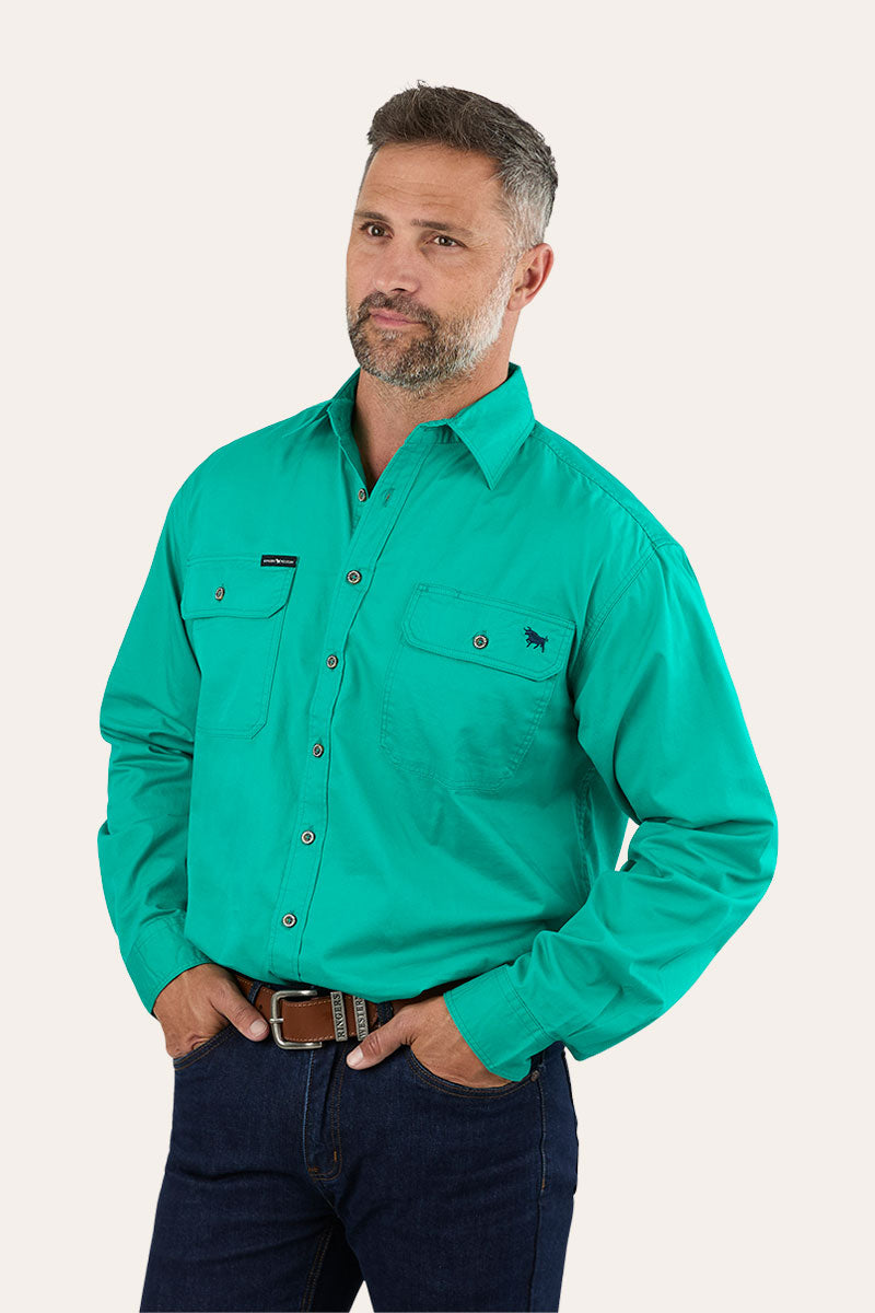 King River Mens Full Button Work Shirt - Green
